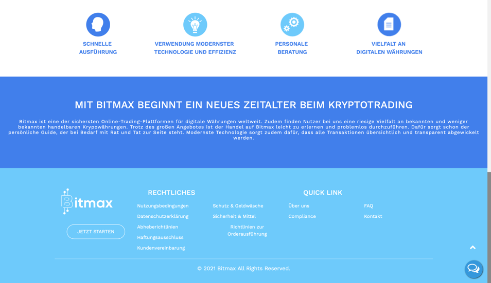 Die Informationen zur Handelsplattform auf der Homepage von Bitmax. 